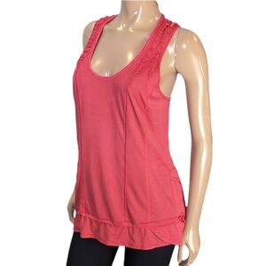 Lululemon Mind Over Matter Tank Top Ruffled Coral Orange Red Yoga Womens Size 8